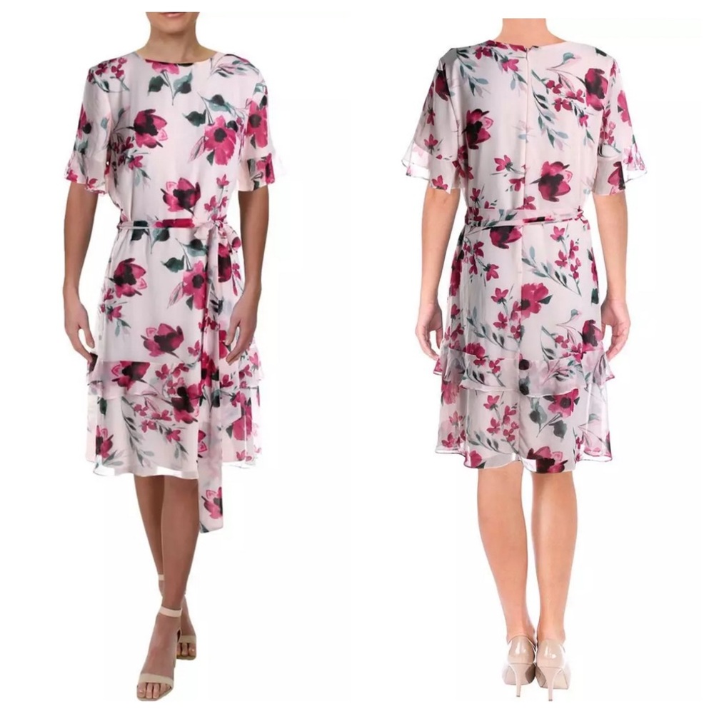 NWT Lauren Ralph Lauren Floral Print Georgette Dress Pink Rose SZ 12 - Picture 5 of 16